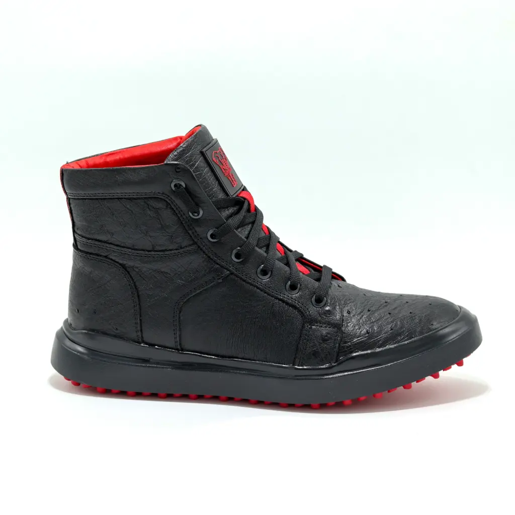 HIGH TOP PANZA DE AVESTRUZ NEGRO FORRO ROJO 